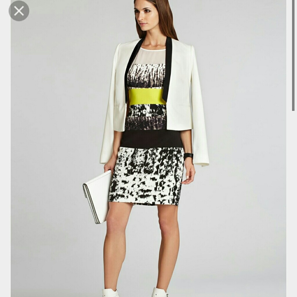 Print-Blocked Crepe Dress